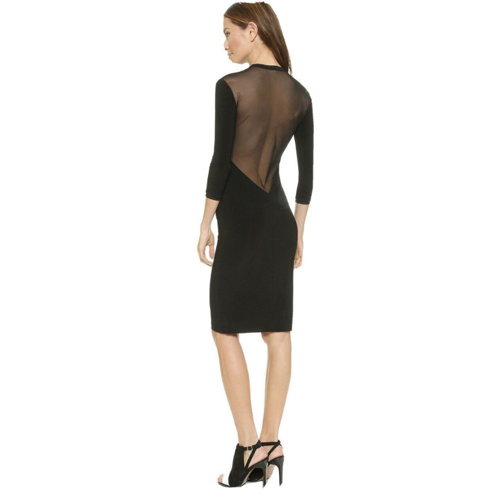 Women's small Black Kamali Kulture Mesh Back bodycon Dress 3/4 Sleeve